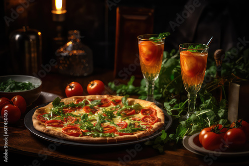 Gorgeous Photo of Pizza Margherita with Arugula Salad