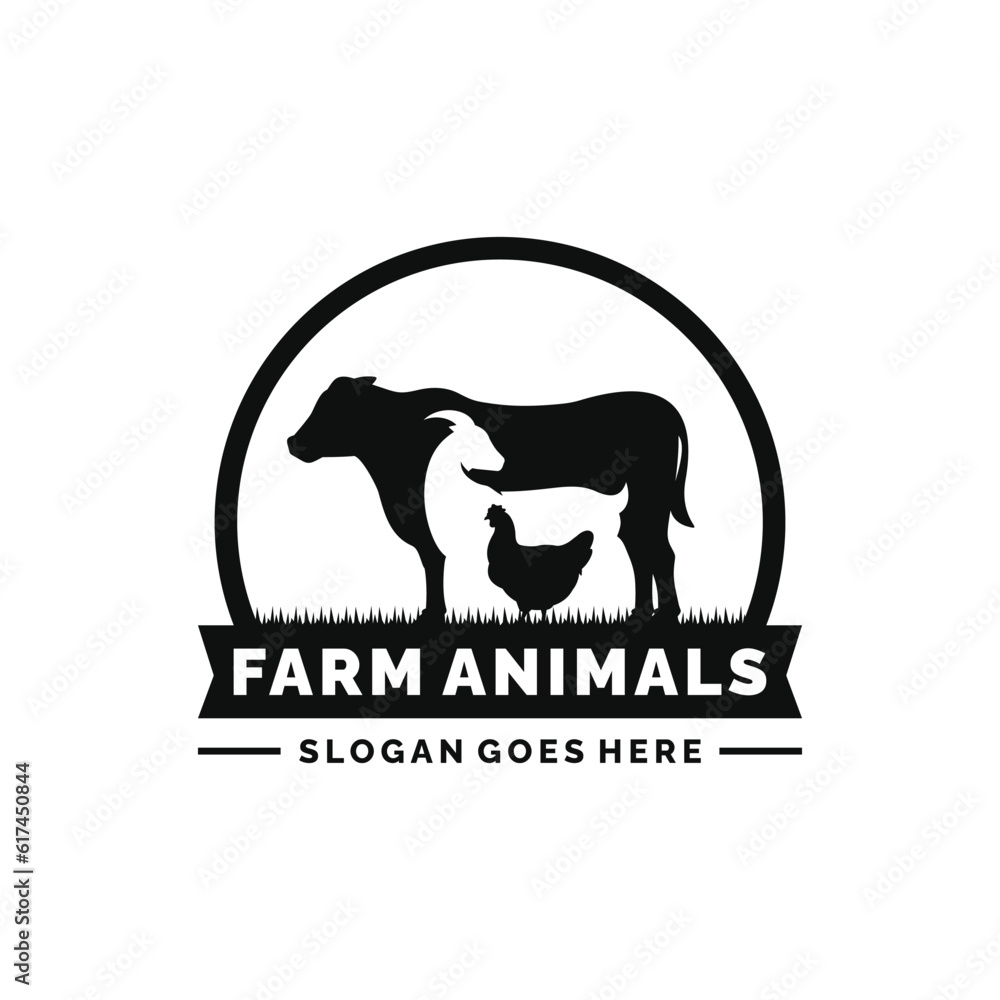 Obraz premium Farm animals logo design vector. Livestock logo vector
