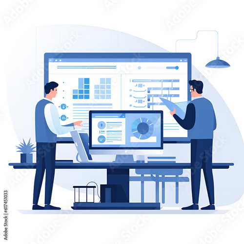 cost control accountants employees, supervisors standing at the computer screen, by ai generative