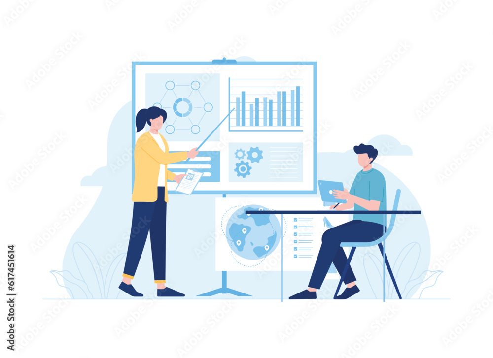 Fototapeta premium Marketing training concept trending flat illustration