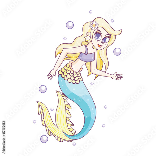 Vector Cartoon Mermaid Character isolated illustration