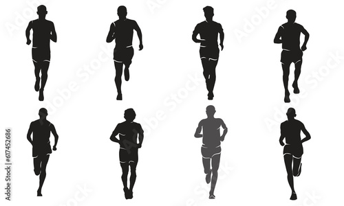 People running silhouette. Front view. run, runner, marathon concept. Vector illustration