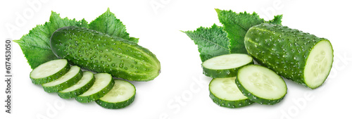 Sliced cucumber isolated on white background with full depth of field,