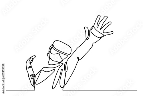 People wearing virtual reality glasses device. Metaverse concept. Continuous line. Hand drawn. One line. line art. Logo design. Vector. illustration