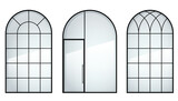 Set of arched metal windows in loft style
