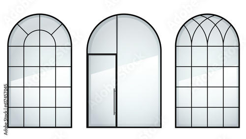 Set of arched metal windows in loft style