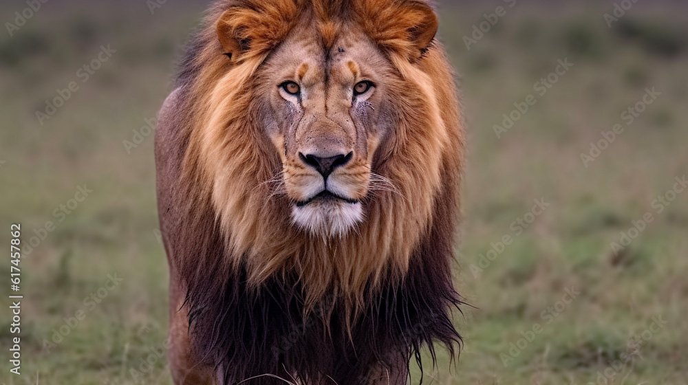 Fototapeta premium Close up of African lion. AI Generative
