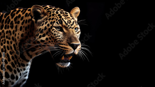 Leopard on black background. AI generative © Banu