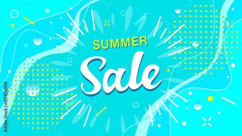 ポップなサマーセールのデザイン、炭酸がはじける夏のイメージイラスト。水色のベクター背景素材