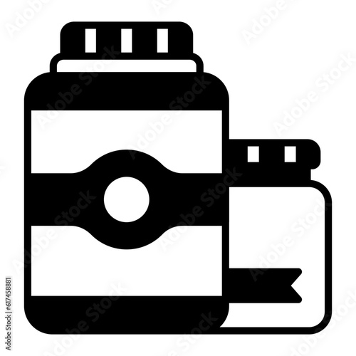 Dietary supplements Jar concept,  gummies and powders container color vector icon design, Fitness and Wellness symbol, Workout and Weightlifting sign, Personal training equipment stock illustration
