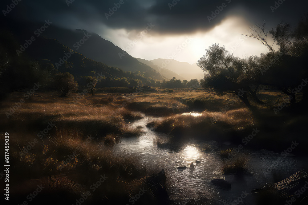 Natural Landscapes with Dramatic Lighting and Shadow