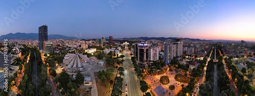 Tirana skyline early evening panorama shot photo