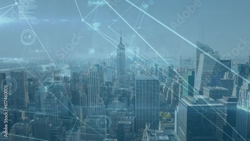 Wallpaper Mural Animation of network of connections and data processing against aerial view of cityscape Torontodigital.ca