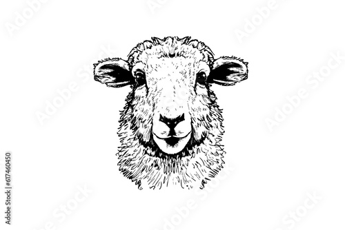 Cute sheep or lamb head engraving style vector illustration.  Realistic image.