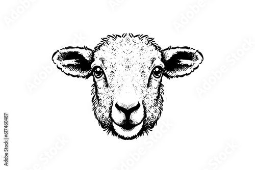 Cute sheep or lamb head engraving style vector illustration.  Realistic image.