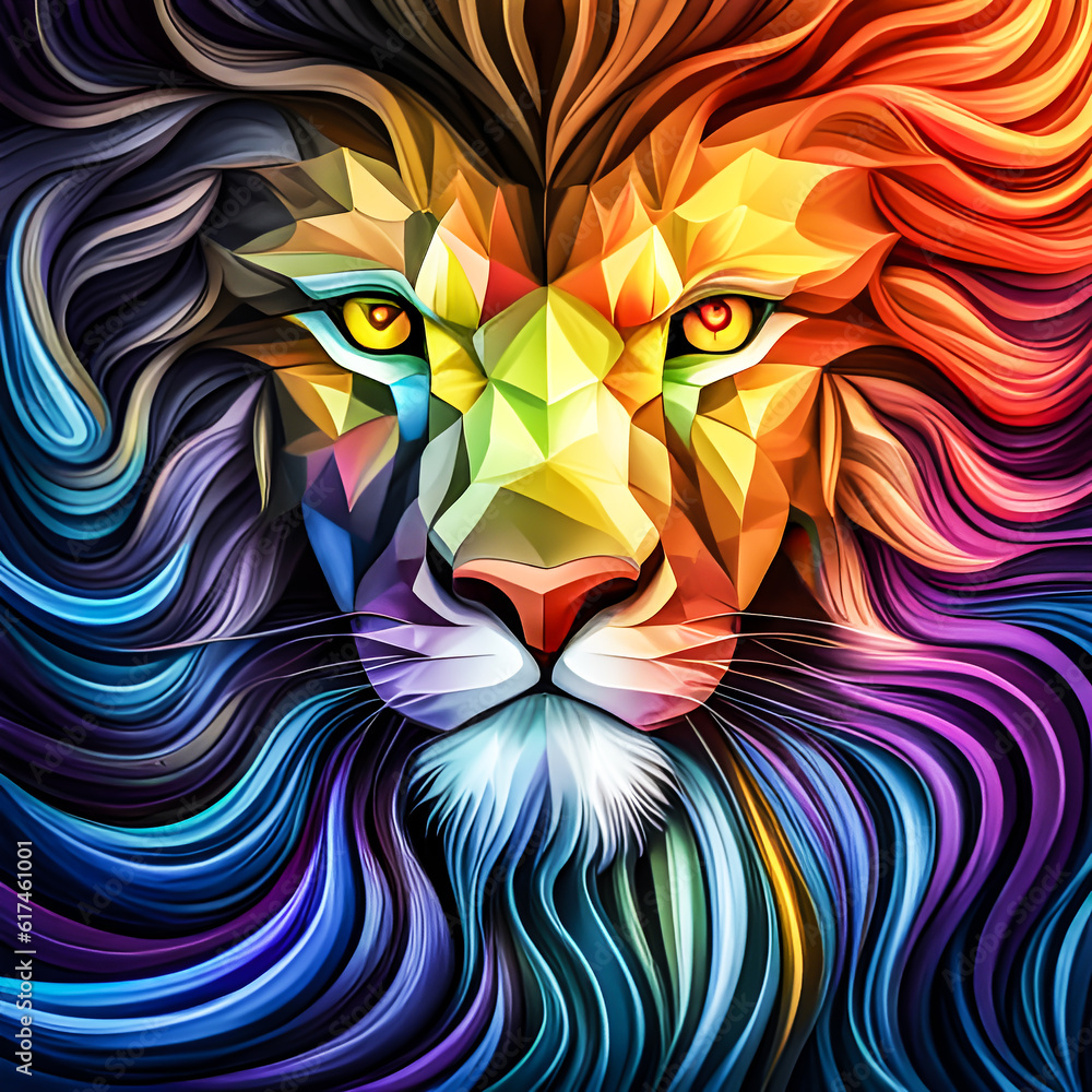 Vibrant illustration of a lion, with lots of details, created by AI ...