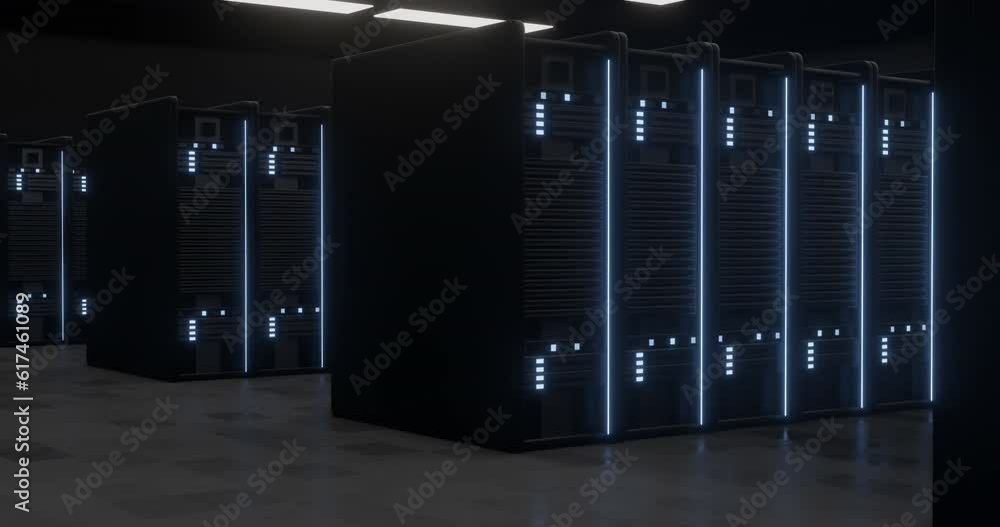 Animation of lights flickering on servers in server room Animation of lights flickering on servers in server room