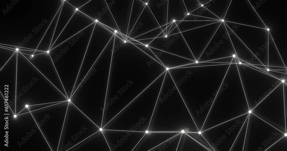 Animation of bright white network moving over distant faded network on black background