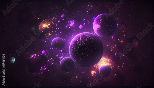 llustrated universe pattern  universe with neon colorful planets and stars on dark background Ai generated image