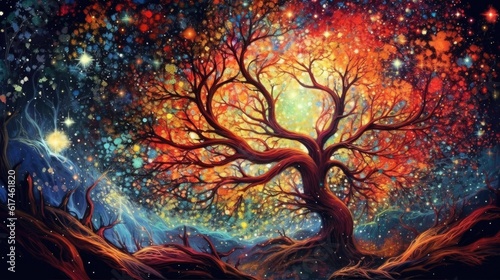 Colorful Tree with Star and Planet
