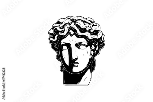 Antique statue head of greek sculpture sketch engraving style vector illustration.