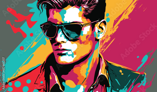Colorful Pop Art  Retro Gentleman with Sunglasses