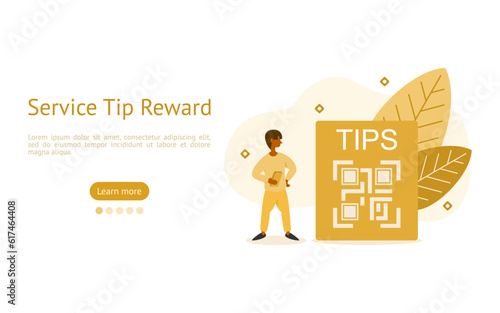 tips service illustration set. characters tipping service fees access QR code. giving a tips concept. vector illustration.
