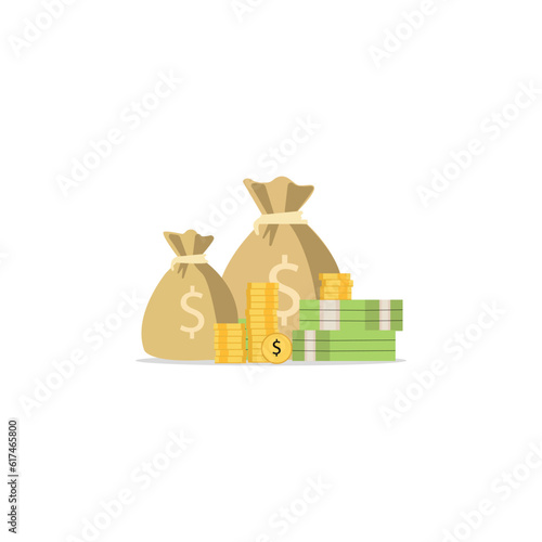 Money bag icon, moneybag flat simple cartoon illustration. Vector illustration.