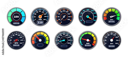 Car speedometers on black background for transportation, racing or another design 