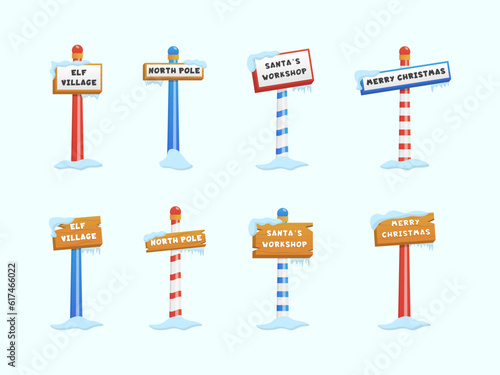 Cute Vector Collection of North Pole Signs or Christmas and Winter Themed Signs