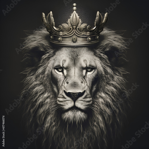 lion with crown. head of lion. lion head illustration. Generative AI 