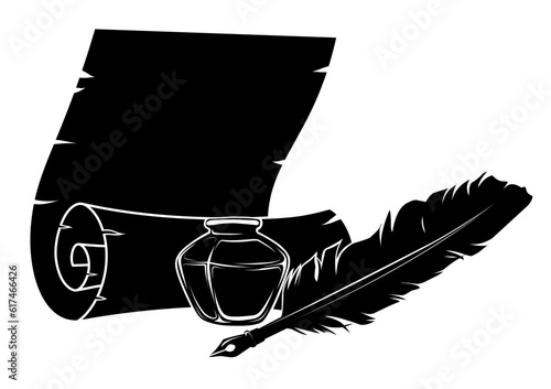 feather pen old paper ink vector