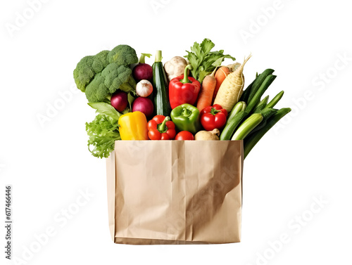 Supermarket. Paper bag full of healthy food. Generative AI - PNG File © kitti