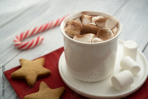 Cocoa marshmallows in traditional New Year's chocolate with caramel.