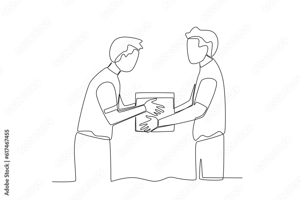 A man gives help to people. World humanitarian day one-line drawing A man gives help to people. World humanitarian day one-line drawing