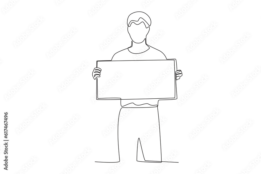 A man carrying a box to help humans. World humanitarian day one-line drawing A man carrying a box to help humans. World humanitarian day one-line drawing