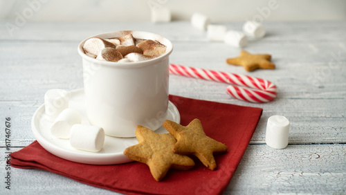 Cocoa marshmallows in traditional New Year's chocolate with caramel.
