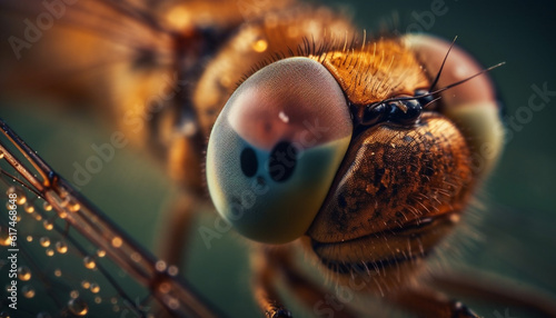 Yellow bee eye magnified in extreme close up generated by AI