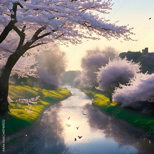 peaceful village river morning time
