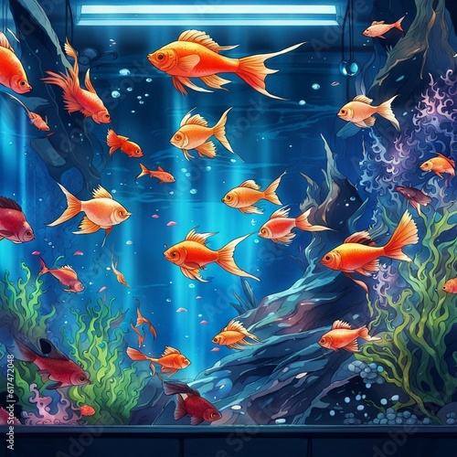 background of fish swimming in the aquarium