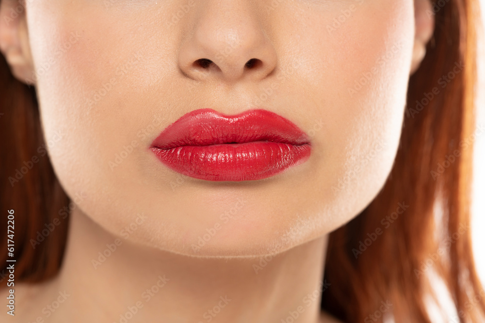 Closeup photo of a beautiful sexy red lips Closeup photo of a beautiful sexy red lips