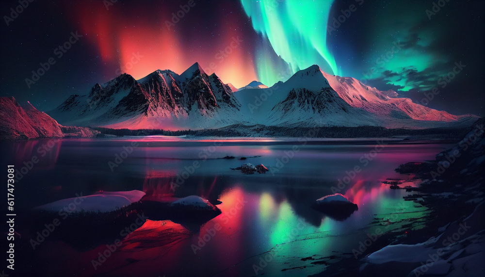 Colorful Aurora Borealis Northern Lights. Streaming color over