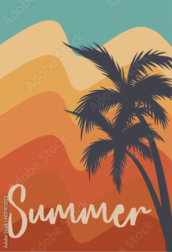 summer day poster background with coconut tree and summer text