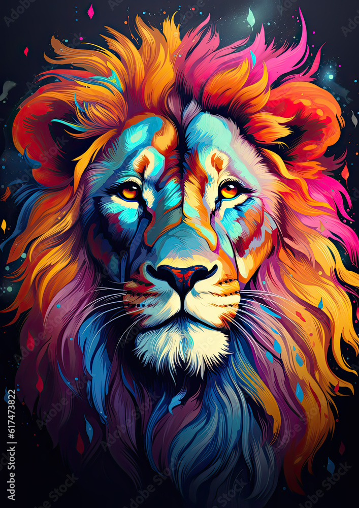 Prideful King: The Lion in Vibrant Pride Colors!, created with Generative AI Technology