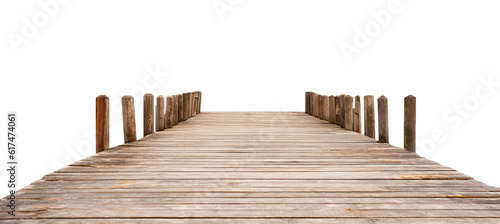 Wooden pier isolated on transparent background, clipart. Simple embankment made from wooden boards. Generative AI transparent png without background. photo