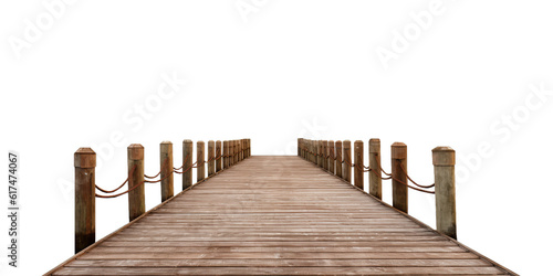 Fototapeta Naklejka Na Ścianę i Meble -  Wooden pier isolated on transparent background, clipart. An embankment made from wooden boards. Generative AI transparent png without background.