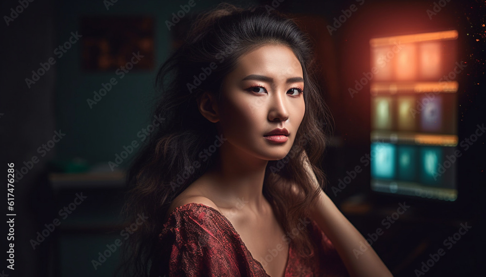 One young woman exudes elegance and confidence generated by AI One young woman exudes elegance and confidence generated by AI