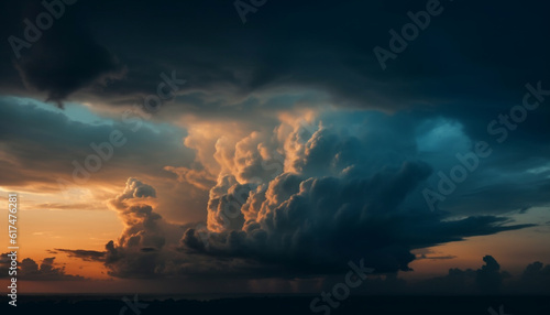 Dramatic sky over tranquil scene, nature beauty generated by AI