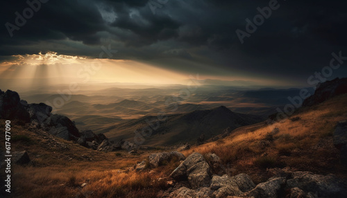 Majestic mountain range, tranquil meadow, dramatic sky generated by AI © Jeronimo Ramos