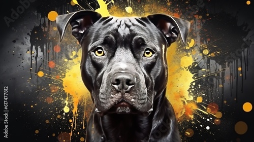 Portrait d'un chien stafford shire bull terrier avec photo